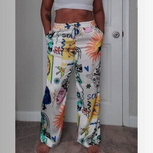 RACHEL ZOE “SOLEIL” ABSTRACT PRINT WIDE-LEG PANTS